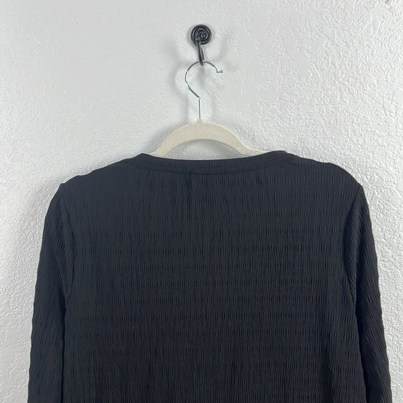 Simply Vera Wang Knit Blouse Sz L Black Crinkle Texture Ruched 3/4 Sleeves Chic - Picture 9 of 9